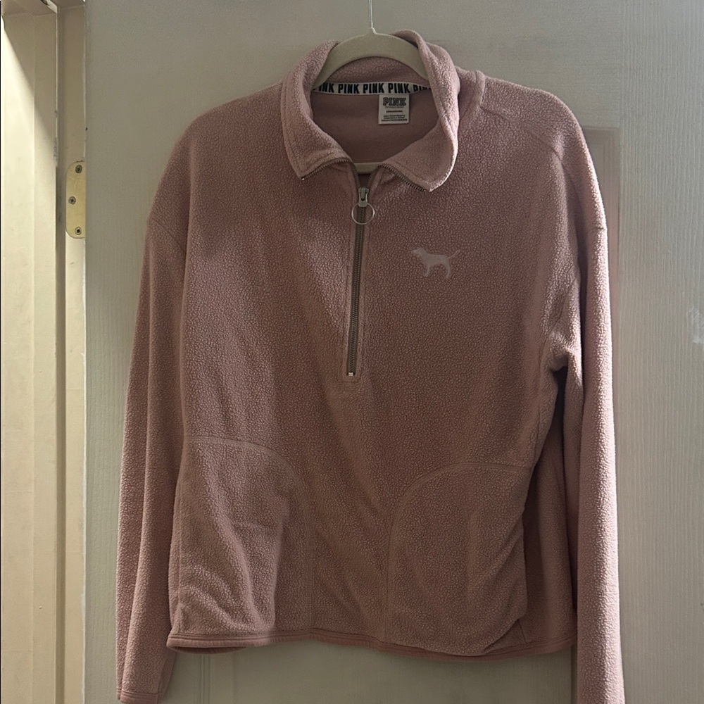 PINK Victoria's Secret Light Pink Quarter-Zip Fleece Pullover